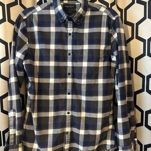 Banana Republic Navy and White Checkered Luxe Flannel Men's Shirt